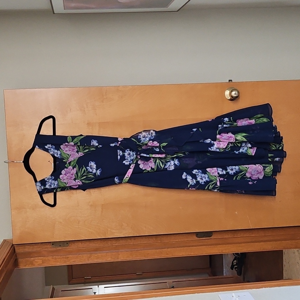 New Talbots Blue and Purple Floral Midi Dress - Picture 2 of 6